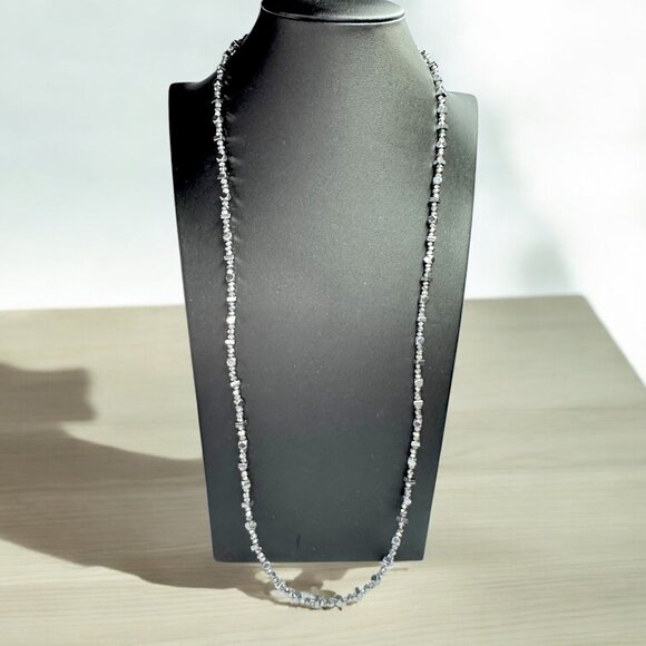 Silver Tone Metal Geometric Shaped Beads Long Necklace 27 inches - Picture 4 of 7